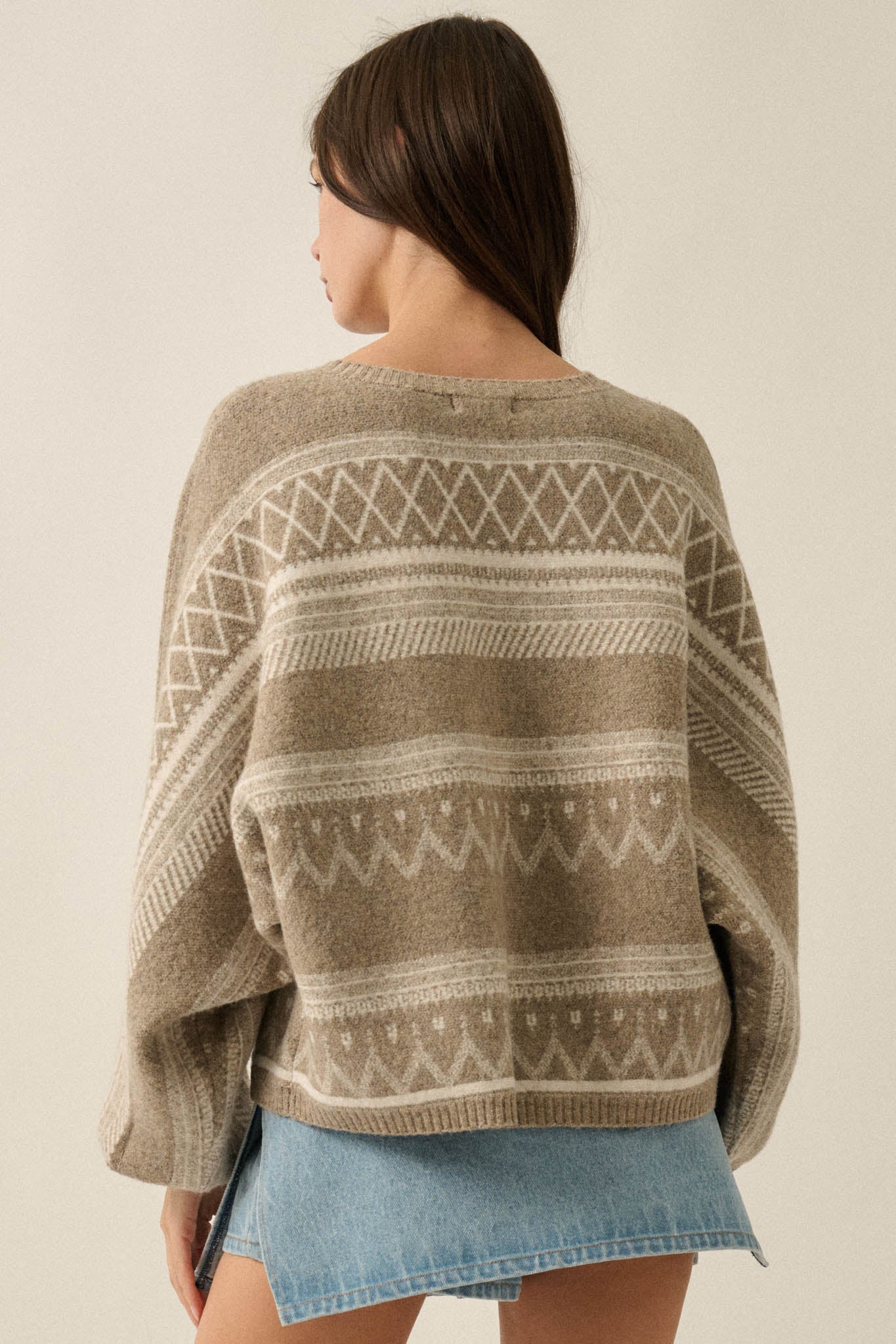 Path Not Taken Geometric Doman Bishop-Sleeve Sweater - ShopPromesa