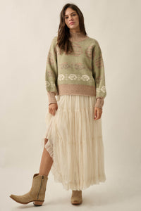 Flower Box Floral Jacquard-Knit Mock-Neck Sweater - ShopPromesa