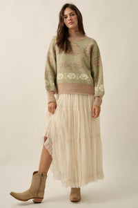 Flower Box Floral Jacquard-Knit Mock-Neck Sweater - ShopPromesa