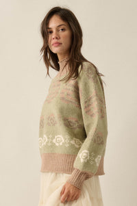 Flower Box Floral Jacquard-Knit Mock-Neck Sweater - ShopPromesa