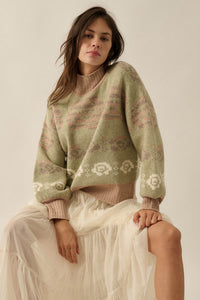 Flower Box Floral Jacquard-Knit Mock-Neck Sweater - ShopPromesa