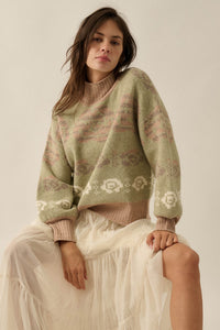 Flower Box Floral Jacquard-Knit Mock-Neck Sweater - ShopPromesa