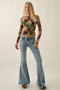 Rose Reverie Floral Mesh Mock-Neck Thumbhole Top - ShopPromesa