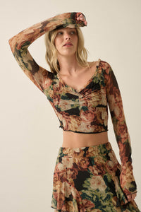 Rose Rebellion Floral Mesh Long-Sleeve Crop Top - ShopPromesa