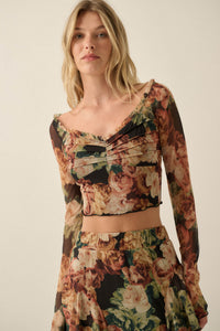 Rose Rebellion Floral Mesh Long-Sleeve Crop Top - ShopPromesa