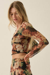 Rose Rebellion Floral Mesh Long-Sleeve Crop Top - ShopPromesa