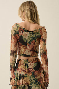 Rose Rebellion Floral Mesh Long-Sleeve Crop Top - ShopPromesa