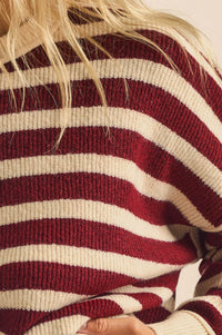 Front Row Striped Knit Exposed-Seam Sweater - ShopPromesa