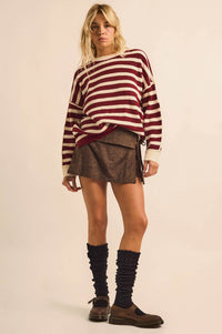 Front Row Striped Knit Exposed-Seam Sweater - ShopPromesa