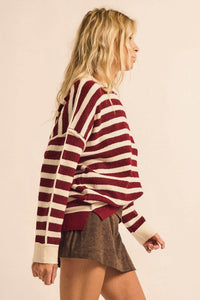 Front Row Striped Knit Exposed-Seam Sweater - ShopPromesa