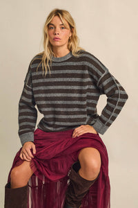 Front Row Striped Knit Exposed-Seam Sweater - ShopPromesa