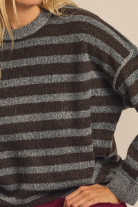 Front Row Striped Knit Exposed-Seam Sweater - ShopPromesa