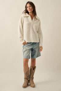 Amazing Day Cable-Knit Collared Split-Neck Sweater - ShopPromesa