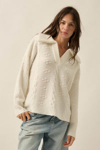 Amazing Day Cable-Knit Collared Split-Neck Sweater - ShopPromesa