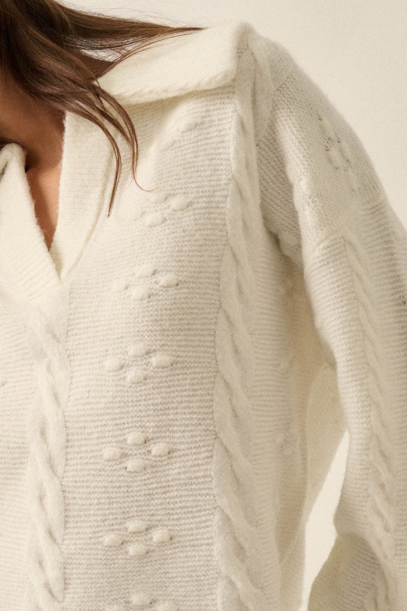 Amazing Day Cable-Knit Collared Split-Neck Sweater - ShopPromesa