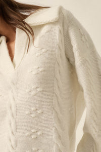 Amazing Day Cable-Knit Collared Split-Neck Sweater - ShopPromesa