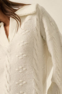 Amazing Day Cable-Knit Collared Split-Neck Sweater - ShopPromesa