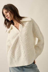 Amazing Day Cable-Knit Collared Split-Neck Sweater - ShopPromesa