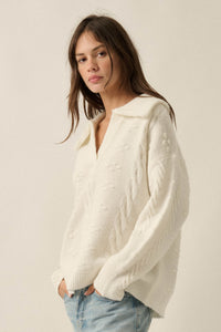 Amazing Day Cable-Knit Collared Split-Neck Sweater - ShopPromesa