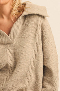 Amazing Day Cable-Knit Collared Split-Neck Sweater - ShopPromesa