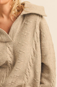 Amazing Day Cable-Knit Collared Split-Neck Sweater - ShopPromesa