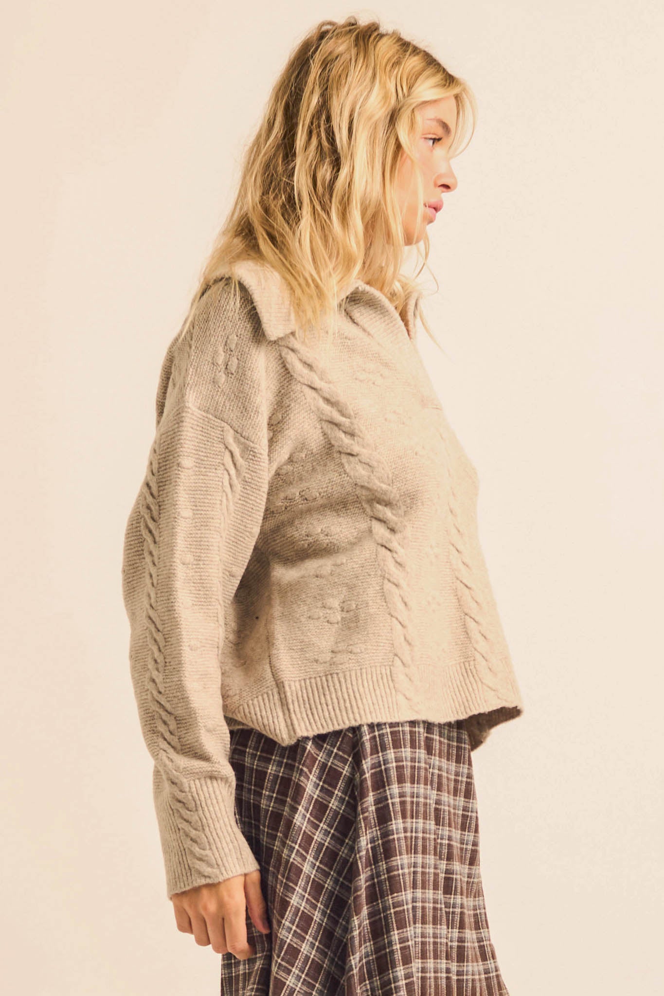 Amazing Day Cable-Knit Collared Split-Neck Sweater - ShopPromesa