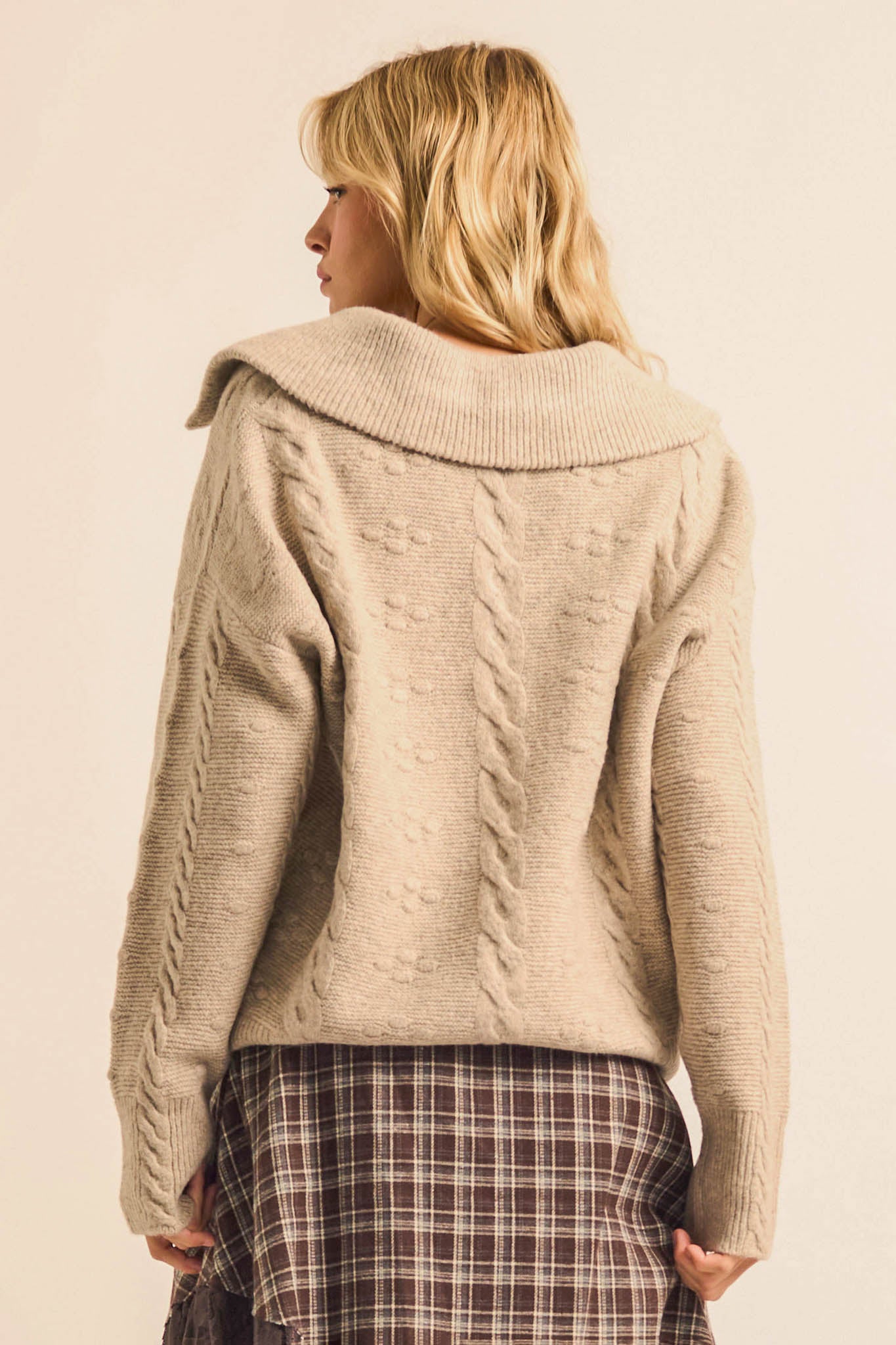 Amazing Day Cable-Knit Collared Split-Neck Sweater - ShopPromesa