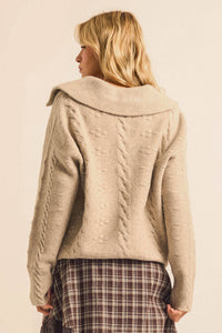 Amazing Day Cable-Knit Collared Split-Neck Sweater - ShopPromesa