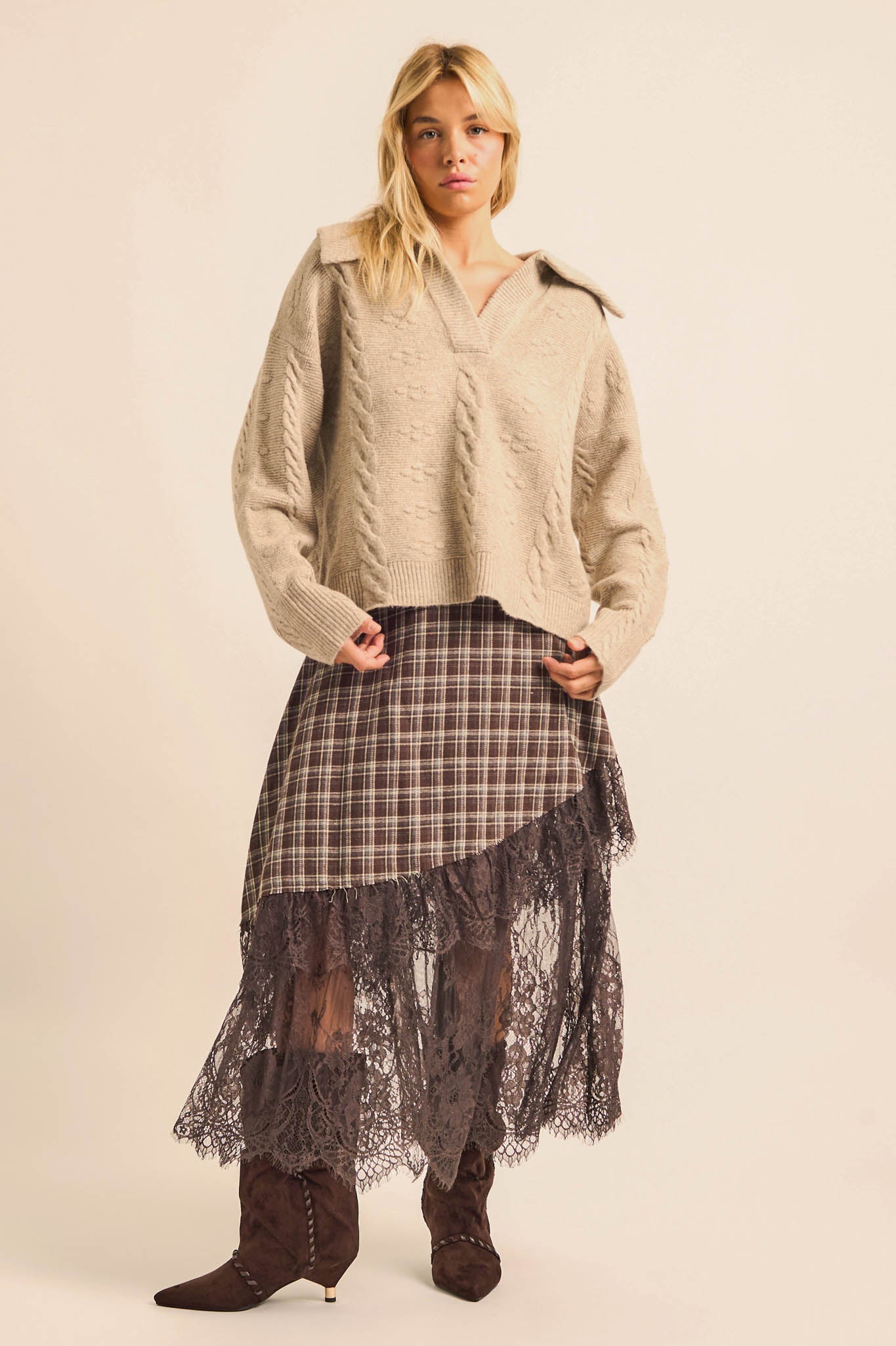 Amazing Day Cable-Knit Collared Split-Neck Sweater - ShopPromesa