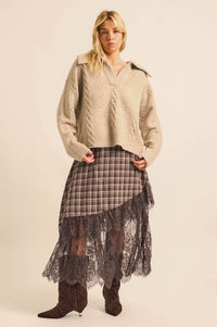 Amazing Day Cable-Knit Collared Split-Neck Sweater - ShopPromesa