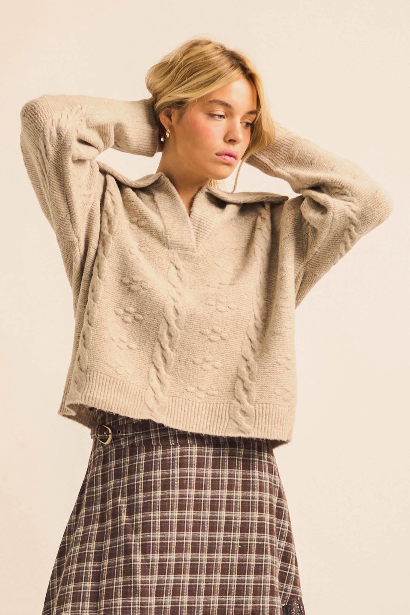 Amazing Day Cable-Knit Collared Split-Neck Sweater - ShopPromesa