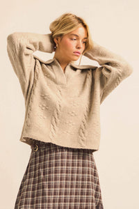 Amazing Day Cable-Knit Collared Split-Neck Sweater - ShopPromesa