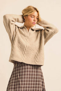 Amazing Day Cable-Knit Collared Split-Neck Sweater - ShopPromesa