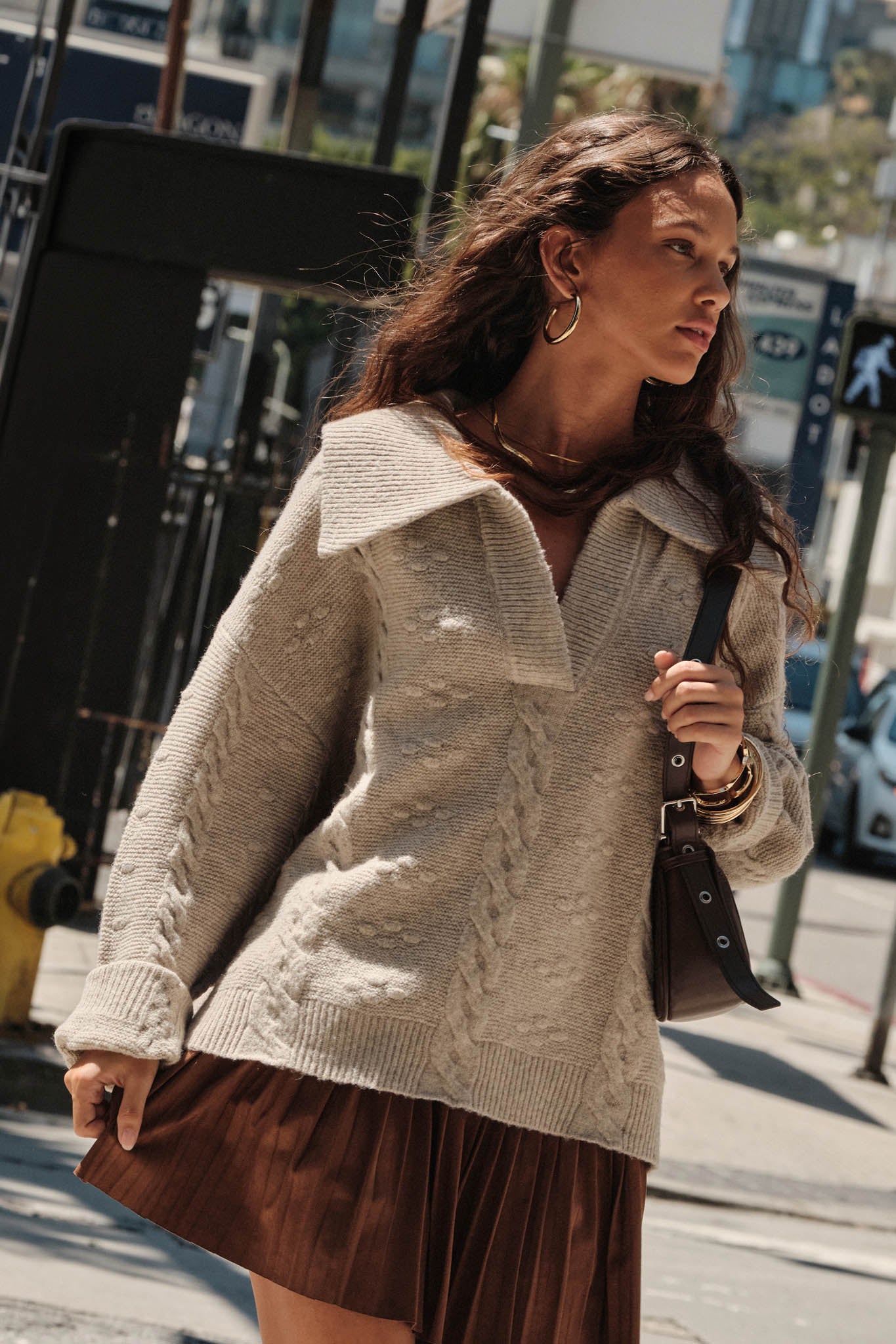 Amazing Day Cable-Knit Collared Split-Neck Sweater - ShopPromesa