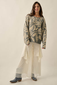 Branching Out Floral Jacquard-Knit Oversize Sweater - ShopPromesa