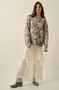 Branching Out Floral Jacquard-Knit Oversize Sweater - ShopPromesa