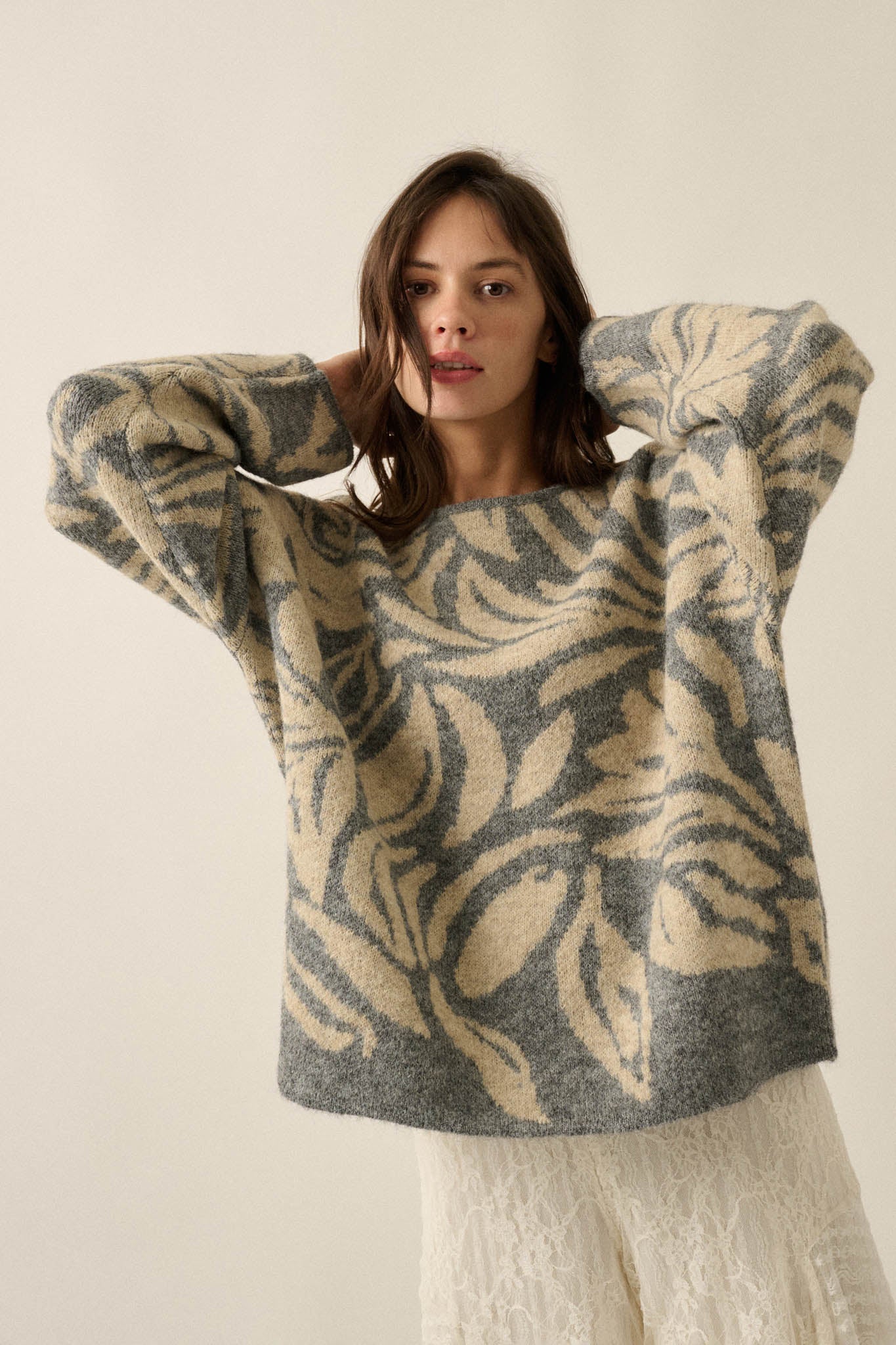 Branching Out Floral Jacquard-Knit Oversize Sweater - ShopPromesa