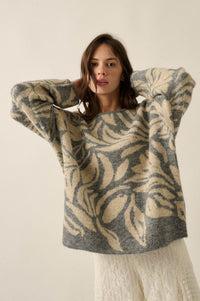Branching Out Floral Jacquard-Knit Oversize Sweater - ShopPromesa