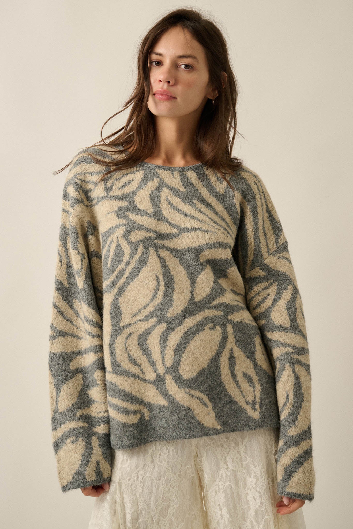 Branching Out Floral Jacquard-Knit Oversize Sweater - ShopPromesa