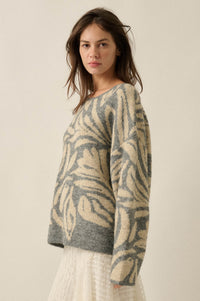 Branching Out Floral Jacquard-Knit Oversize Sweater - ShopPromesa