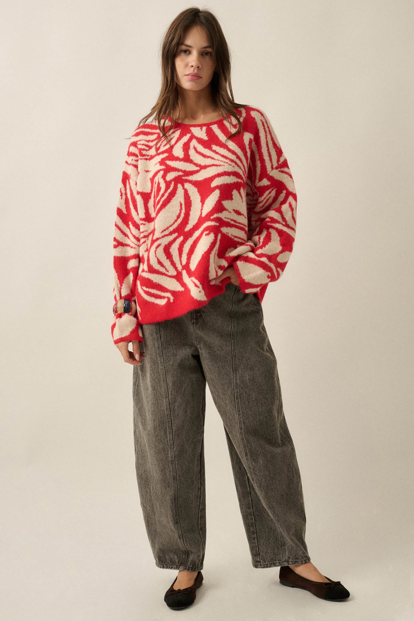 Branching Out Floral Jacquard-Knit Oversize Sweater - ShopPromesa