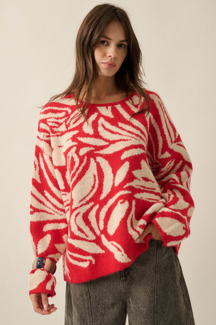 Branching Out Floral Jacquard-Knit Oversize Sweater - ShopPromesa