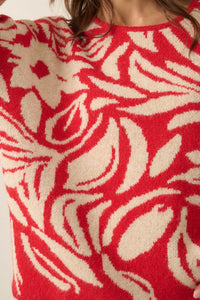 Branching Out Floral Jacquard-Knit Oversize Sweater - ShopPromesa