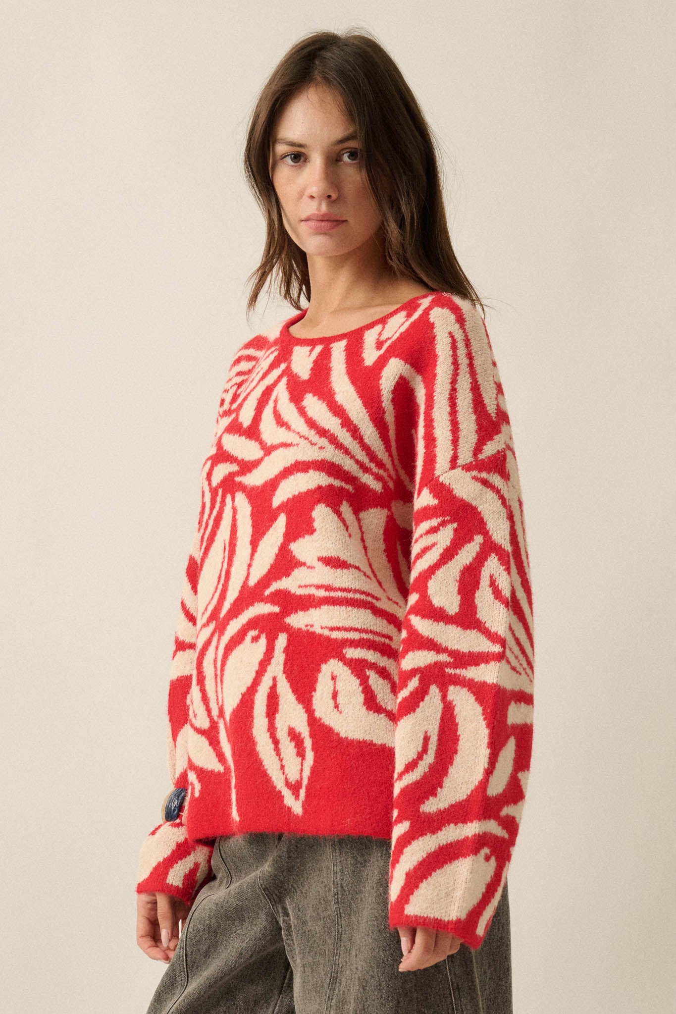 Branching Out Floral Jacquard-Knit Oversize Sweater - ShopPromesa