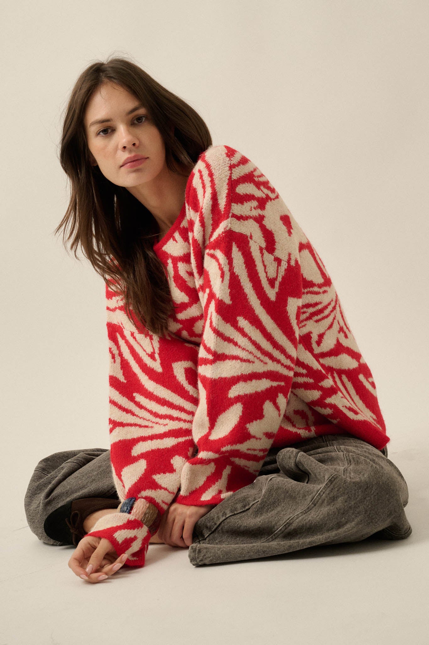 Branching Out Floral Jacquard-Knit Oversize Sweater - ShopPromesa