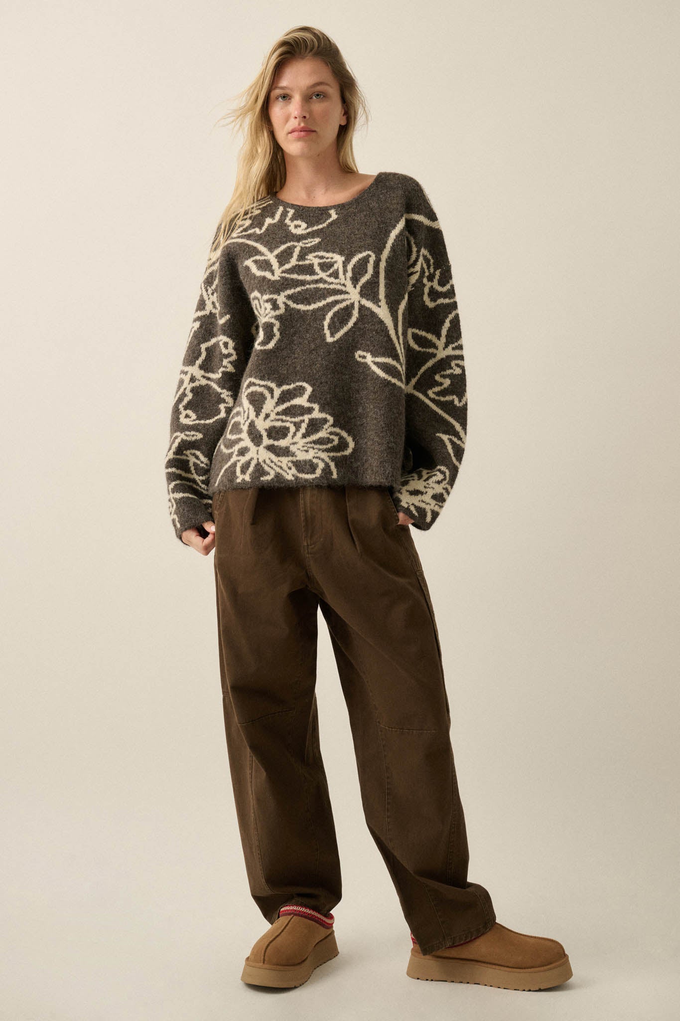 Out on a Limb Floral Jacquard-Knit Oversize Sweater - ShopPromesa