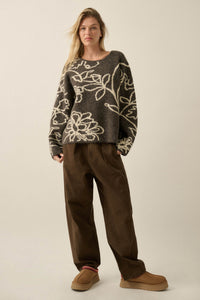 Out on a Limb Floral Jacquard-Knit Oversize Sweater - ShopPromesa