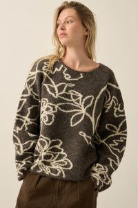 Out on a Limb Floral Jacquard-Knit Oversize Sweater - ShopPromesa