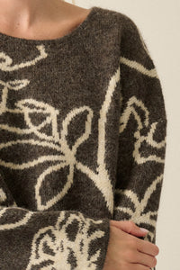 Out on a Limb Floral Jacquard-Knit Oversize Sweater - ShopPromesa