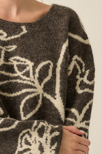 Out on a Limb Floral Jacquard-Knit Oversize Sweater - ShopPromesa